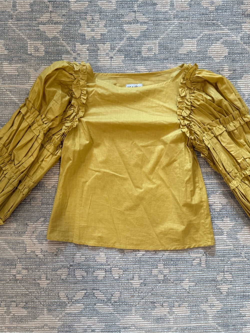 Anthropologie Mustard Puff-Sleeve Ruffle Top